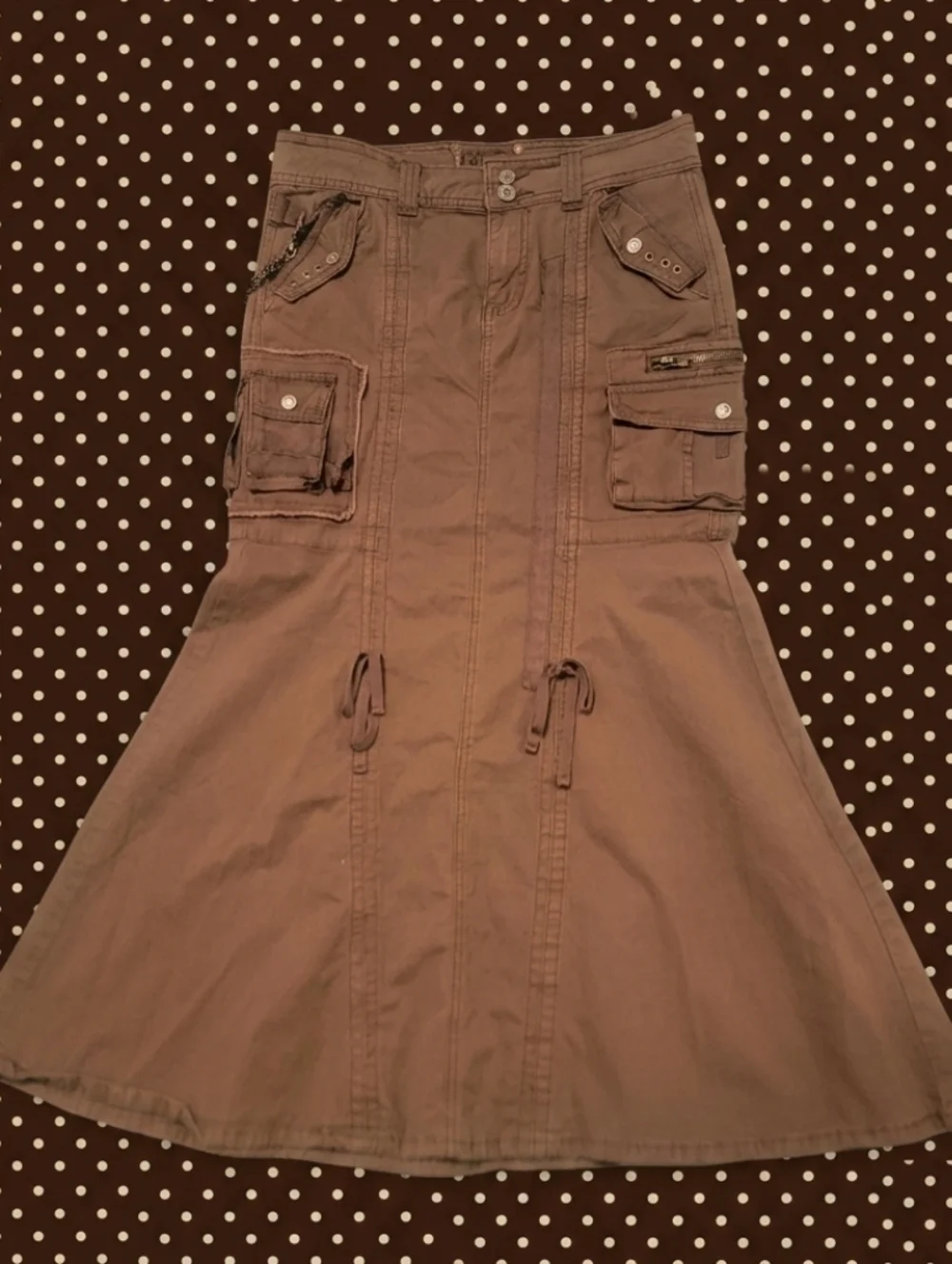 Y2K 2000s Brown Utility Cargo Grunge WhimsyGoth Cotton Maxi Skirt Size 6/7 - Picture 3 of 7